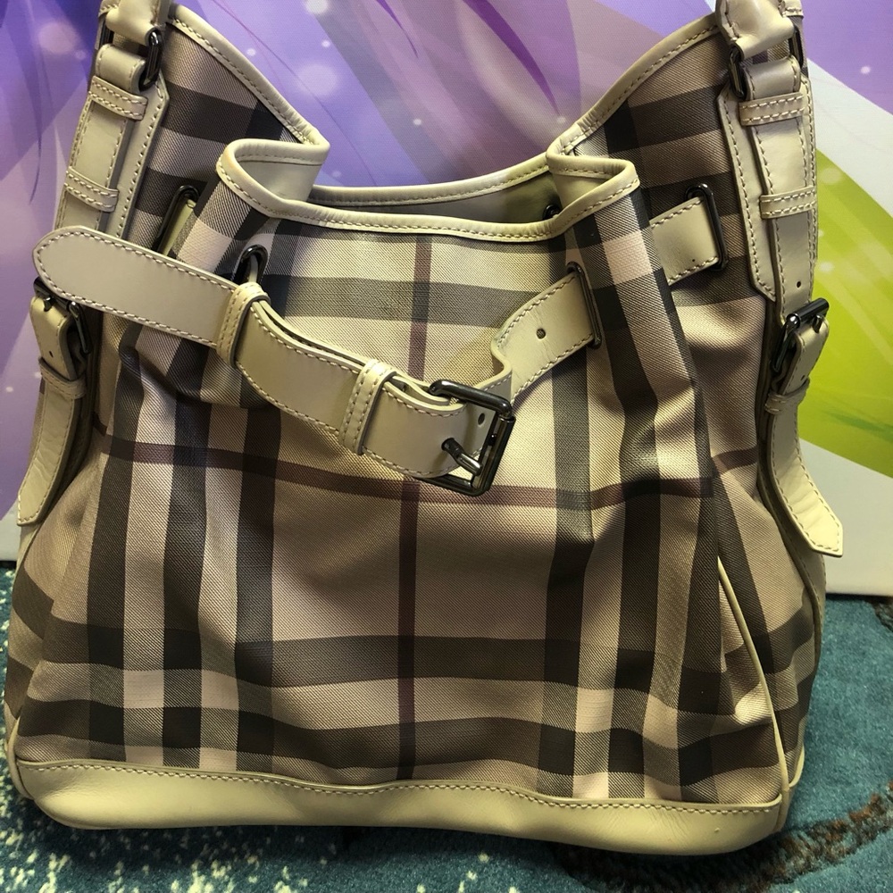 Burberry Tan and Brown Check Shoulder Bag